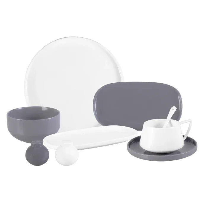 Emsan Parla 32-Piece Breakfast Set for 6 People, Gray and White - Emsan Jordan