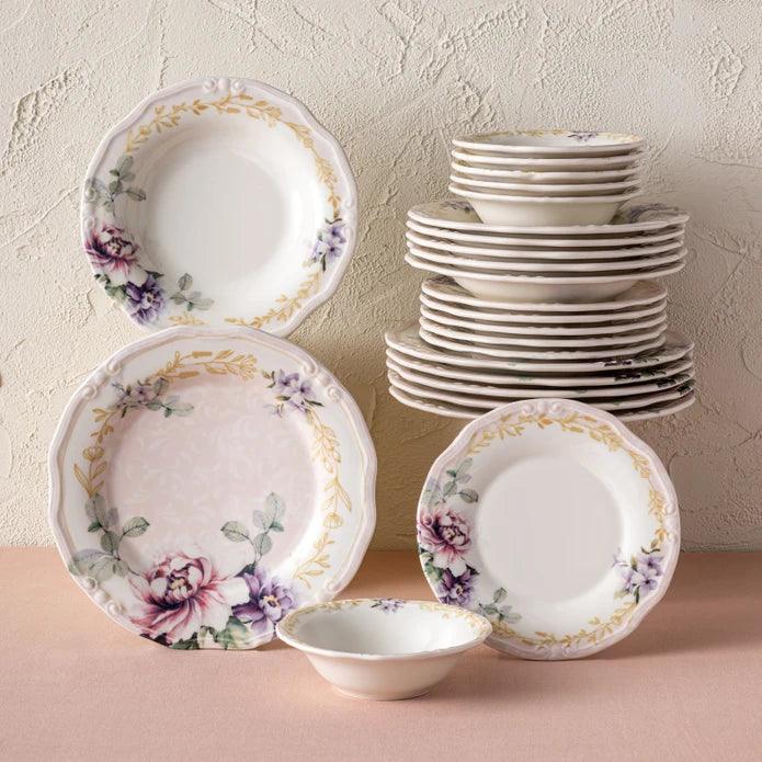 Emsan Flory Stoneware 24 Piece Dinner Set for 6 People - Emsan Jordan