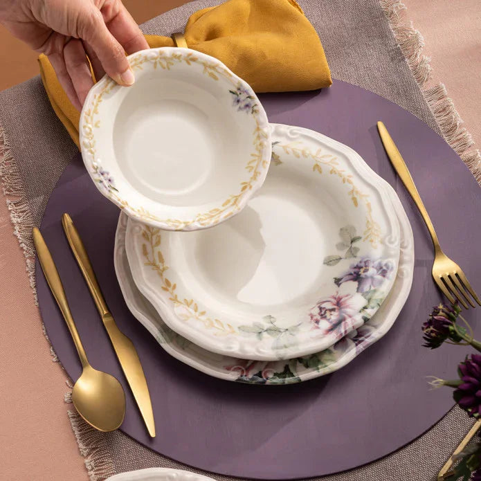 Emsan Flory Stoneware 24 Piece Dinner Set for 6 People - Emsan Jordan