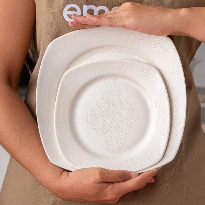 Emsan Bone New Begonia 12 Person Dinner Set 60 Pieces Half Square - Emsan Jordan