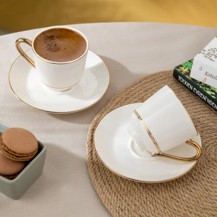 Istanbul Porcelain Semin 2-Person Double Coffee Cup Set Gold 140 ml - Emsan Jordan