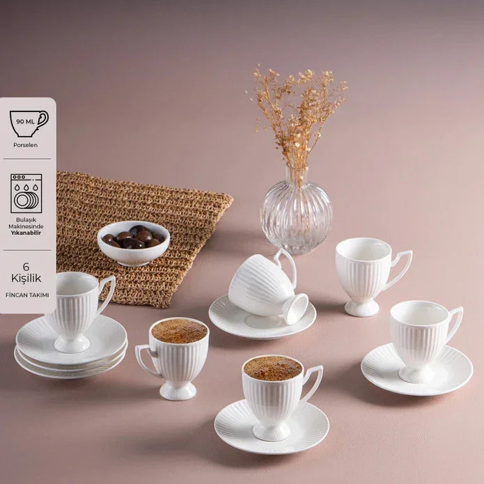Istanbul Porcelain Mahir 6-Person Coffee Cup Set 90 ml - Emsan Jordan