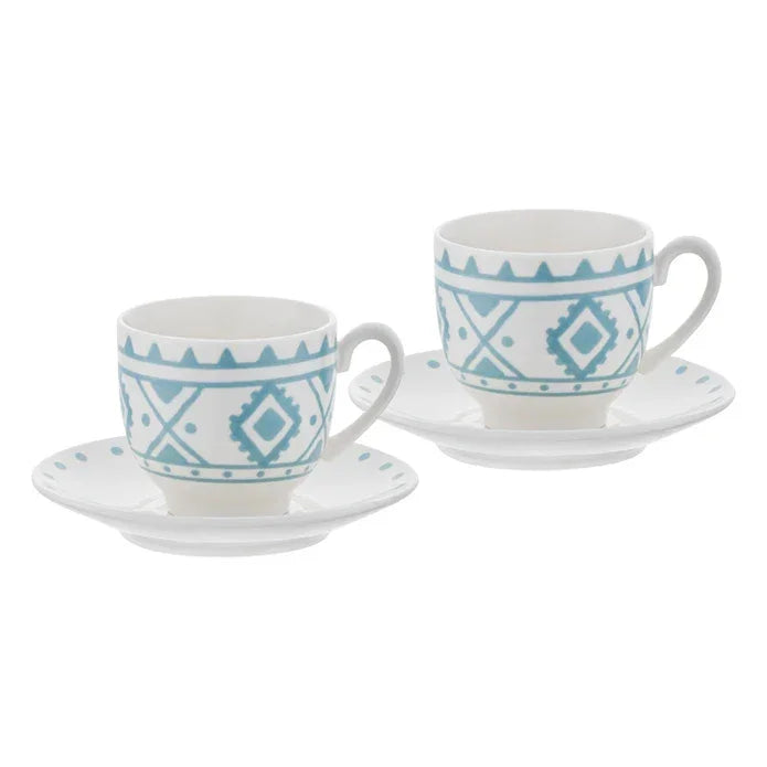 Emsan Ethnic Azur New Bone 2-Person Coffee Cup Set 90 ml Blue - Emsan Jordan