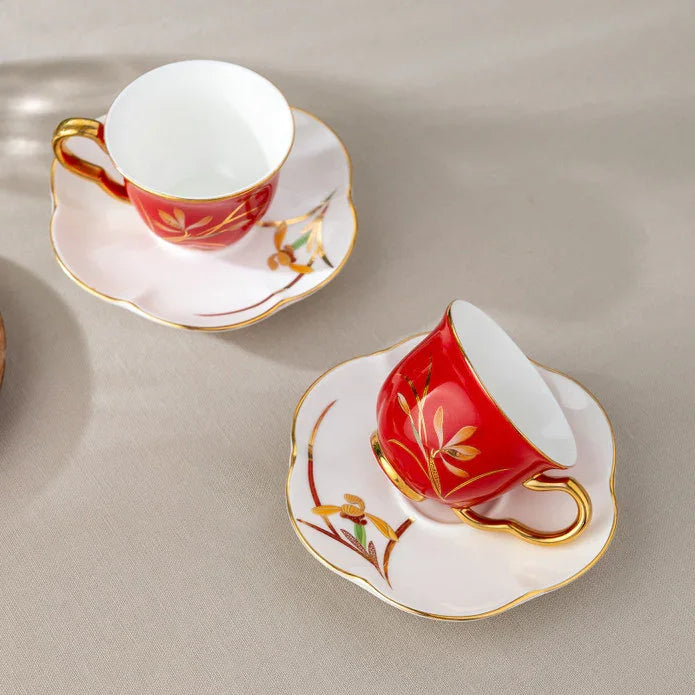 Istanbul Porcelain Berin 2-Person Coffee Cup Set Red 90 ml - Emsan Jordan