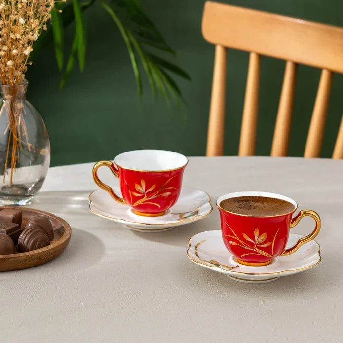 Istanbul Porcelain Berin 2-Person Coffee Cup Set Red 90 ml - Emsan Jordan
