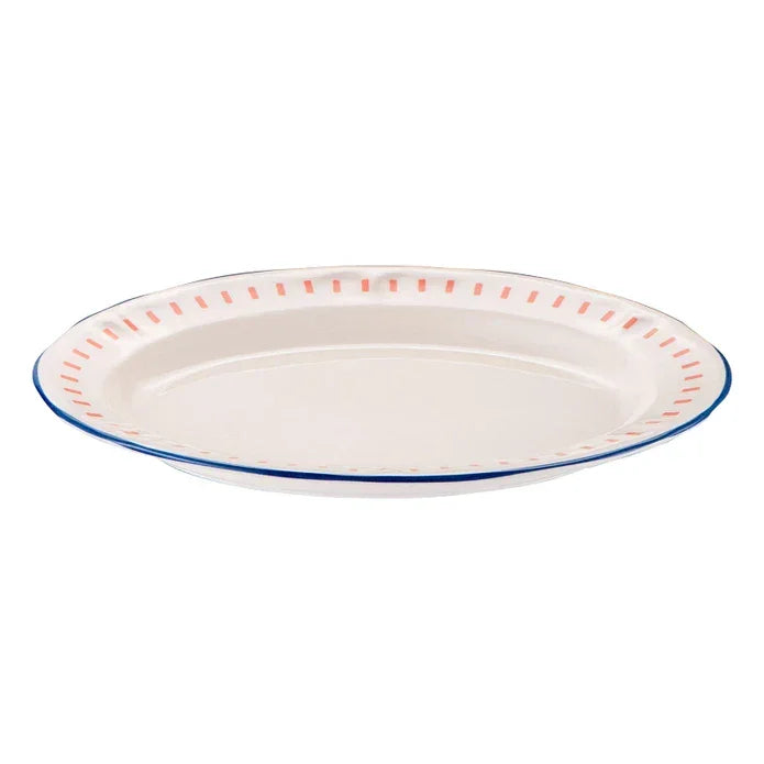 Emsan Jordan white ceramic plate with coral and blue rim, authentic Turkish kitchenware