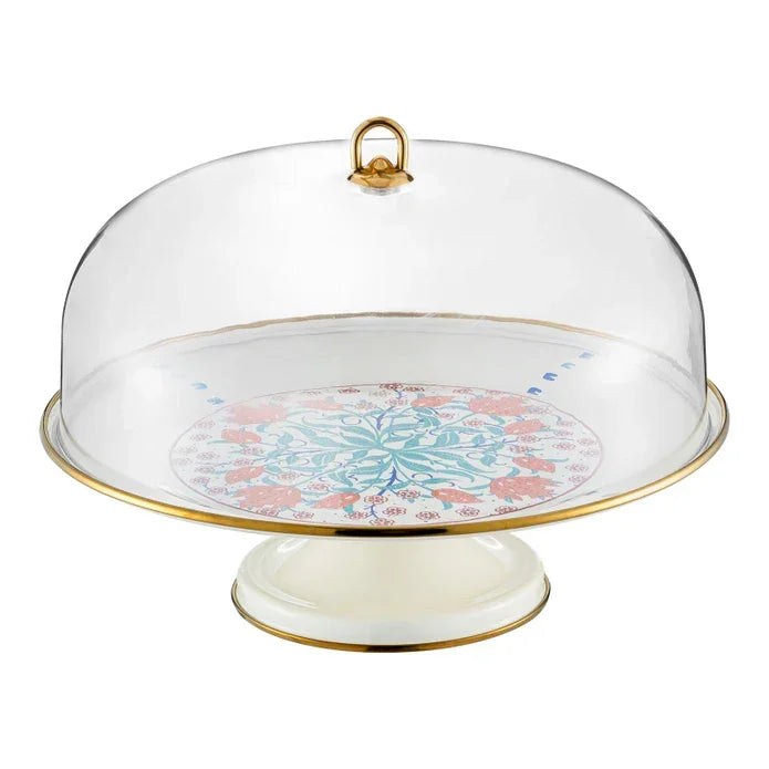 Emsan Hasbahçe Enamel Cake Stand with Dome – 31 cm - Emsan Jordan
