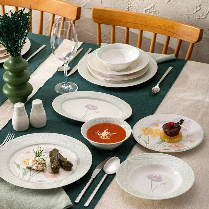 Emsan New Bone Poppy 28-Piece Round Dinner Set for 6 People - Emsan Jordan