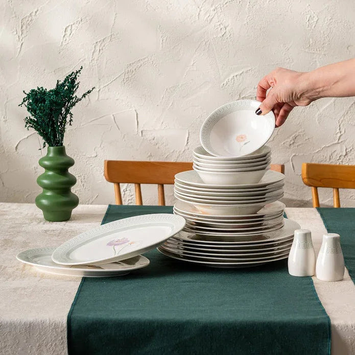 Emsan New Bone Poppy 28-Piece Round Dinner Set for 6 People - Emsan Jordan