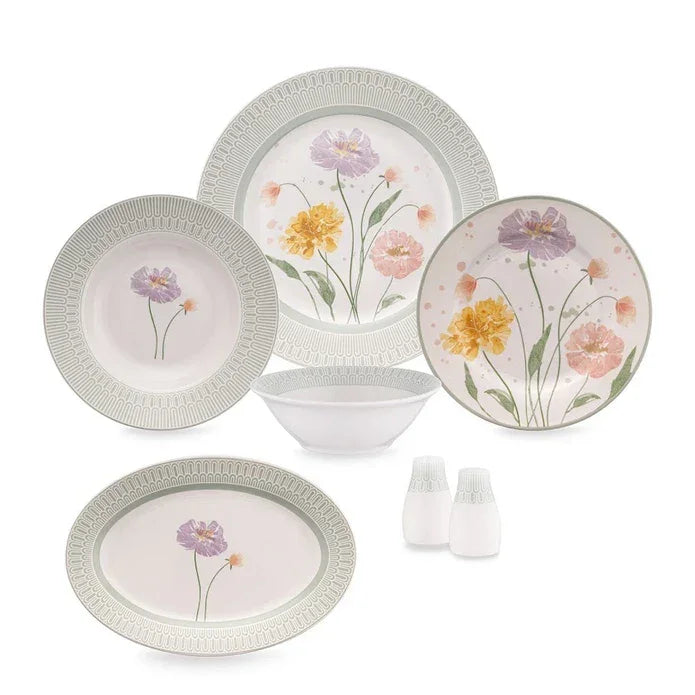 Emsan New Bone Poppy 28-Piece Round Dinner Set for 6 People - Emsan Jordan