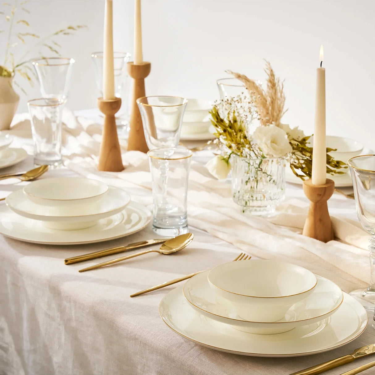 Emsan Alicia Fine Bone 60-Piece 12-Person Round Dinner Set Gold - Emsan Jordan