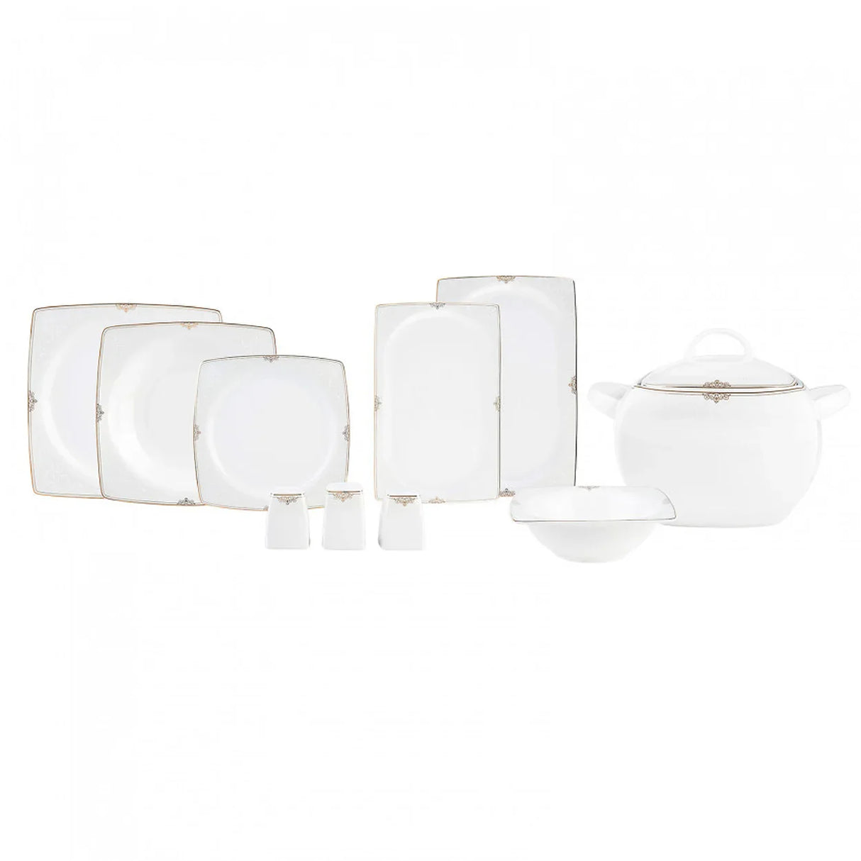 Emsan Fine Bone Estiva Gold 61-Piece 12-Person Square Dinner Set - Emsan Jordan