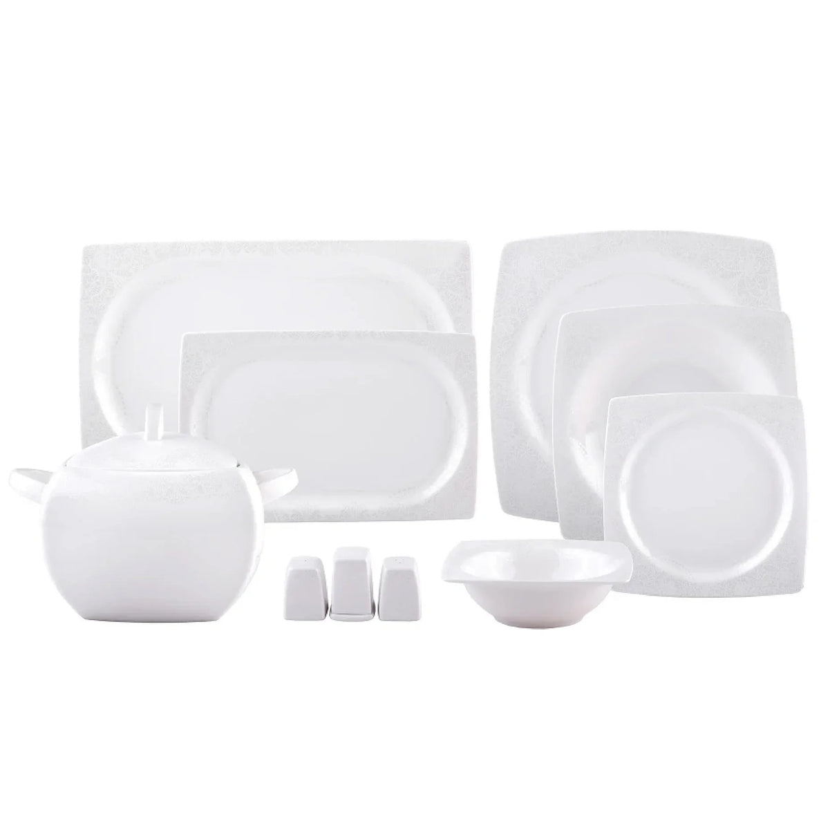 Emsan Fine Bone Meyra 61-Piece 12-Person Square Dinner Set - Emsan Jordan