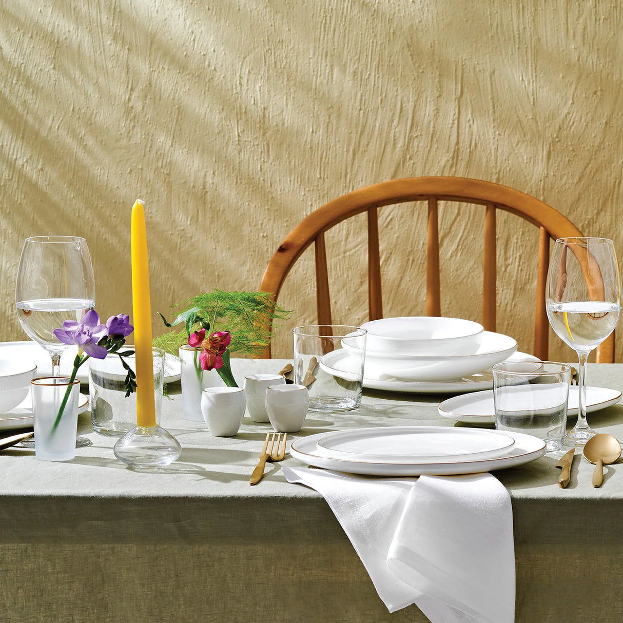 Emsan Freya Fine Bone 60-Piece 12-Person Round Dinner Set Gold - Emsan Jordan