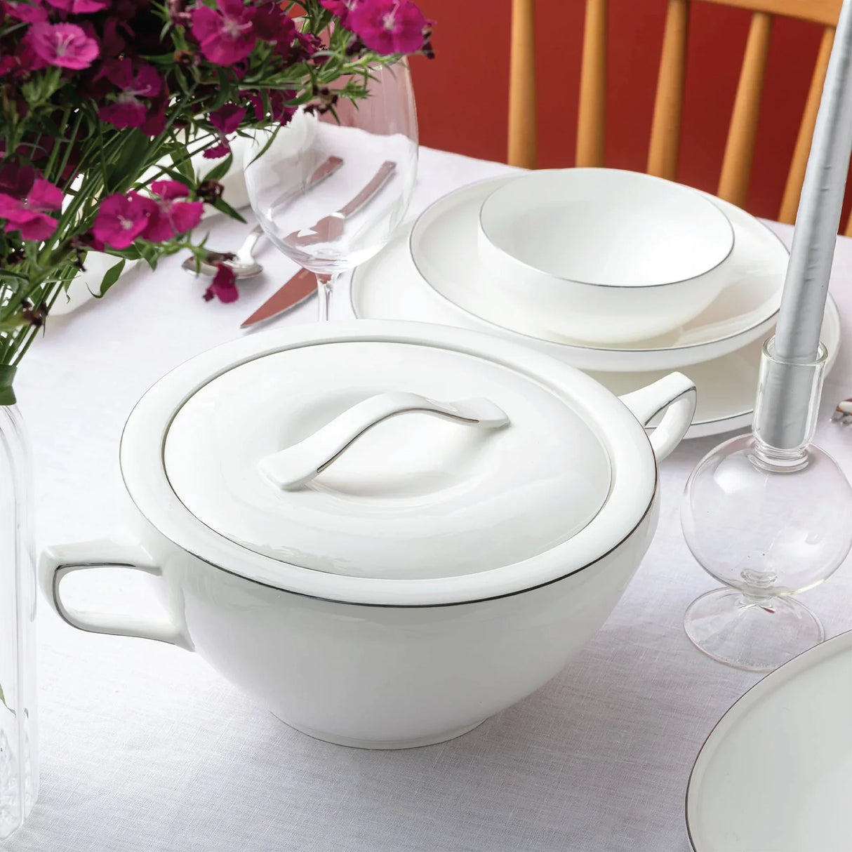 Emsan Fine Bone Freya 60-Piece 12-Person Round Dinner Set Platinum - Emsan Jordan