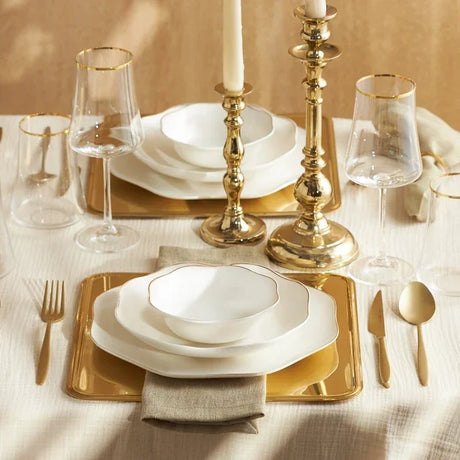 Emsan Lotus Fine Bone 18-Piece Dinner Set for 6 People - Gold - Emsan Jordan
