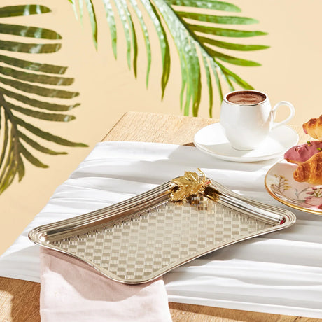 Emsan Leafy Rectangular Tray – Platinum - Emsan Jordan