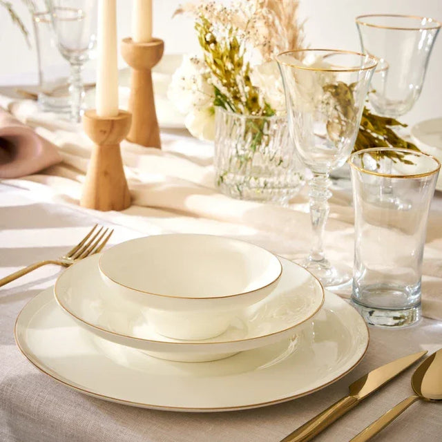 Emsan Fine Bone Alicia 18-Piece Round Dinner Set Gold for 6 People - Emsan Jordan