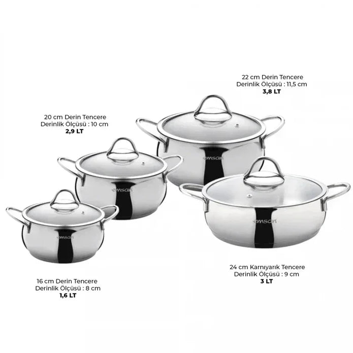 Emsan Cemre 8-Piece Stainless Steel Induction-Based Cookware Set - Emsan Jordan