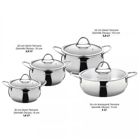 Emsan Cemre 8-Piece Stainless Steel Induction-Based Cookware Set - Emsan Jordan