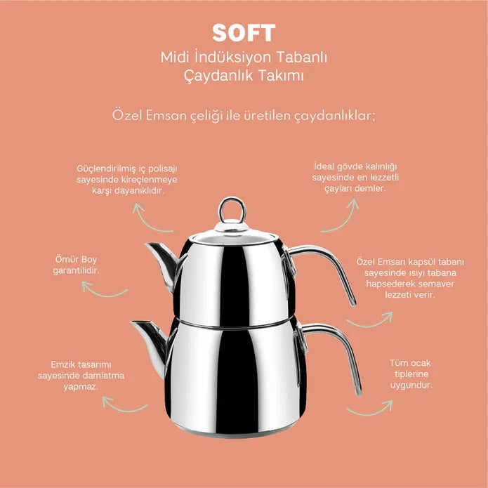 Emsan Soft (L) Induction-Based Teapot Set
Drip-free teapot with built-in strainer - Emsan Jordan