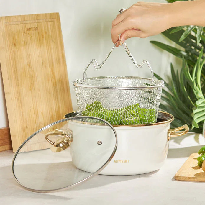 Emsan Nostalji Enamel Cream Frying Pot - Emsan Jordan