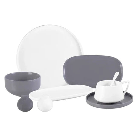 Emsan Parla 32-Piece Breakfast Set for 6 People, Gray and White - Emsan Jordan