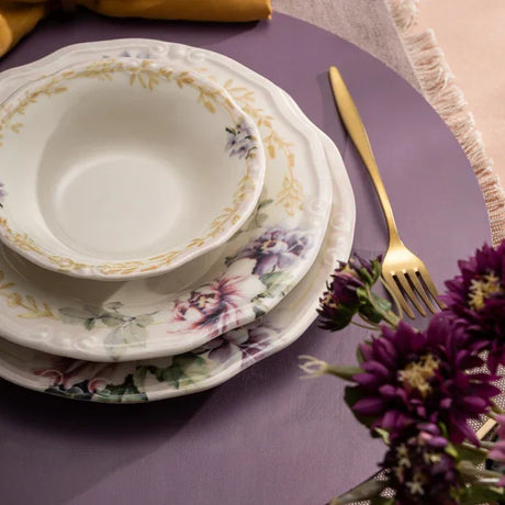 Emsan Flory Stoneware 24 Piece Dinner Set for 6 People - Emsan Jordan