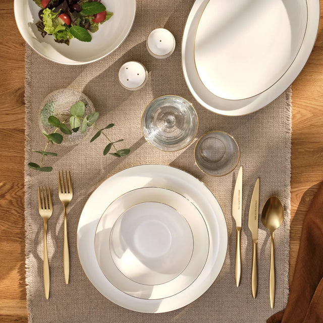 Emsan Galia Fine Bone 59-Piece 12-Person Round Dinner Set Gold - Emsan Jordan