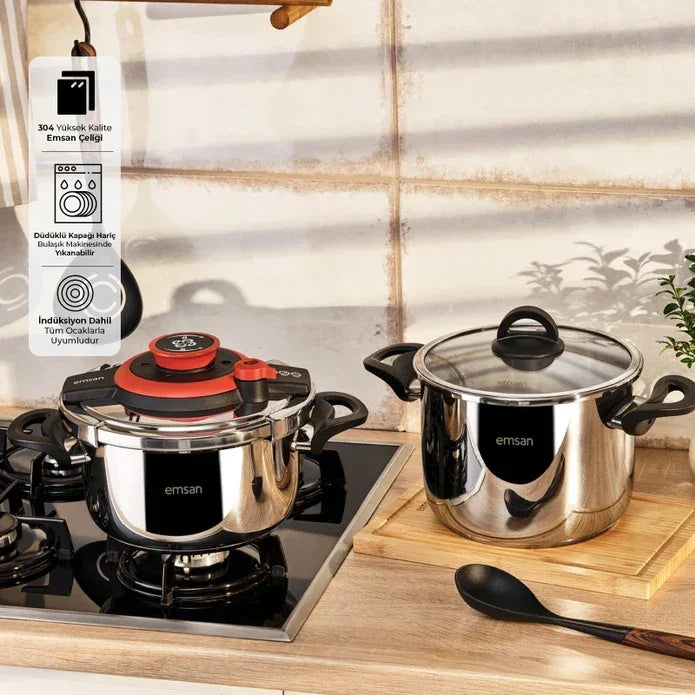 Emsan Vera Pressure Cooker Set – 4 + 6 Liters – Red - Emsan Jordan