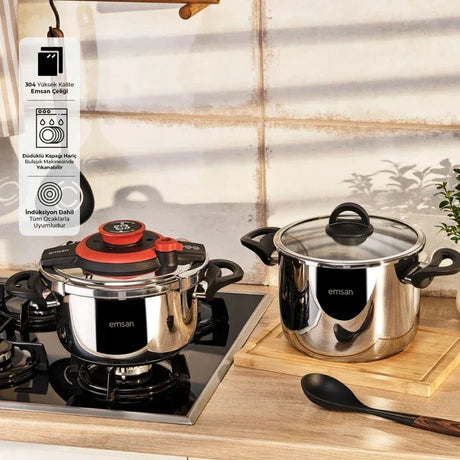 Emsan Vera Pressure Cooker Set – 4 + 6 Liters – Red - Emsan Jordan