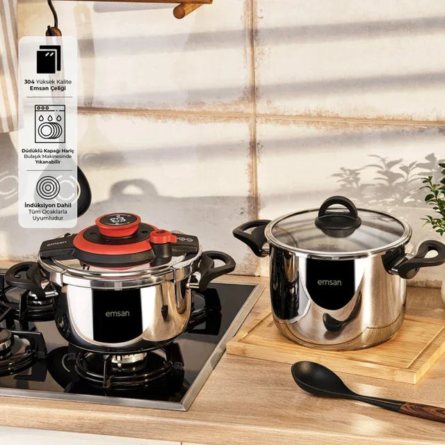 Emsan Vera Pressure Cooker Set – 4 + 6 Liters – Red - Emsan Jordan