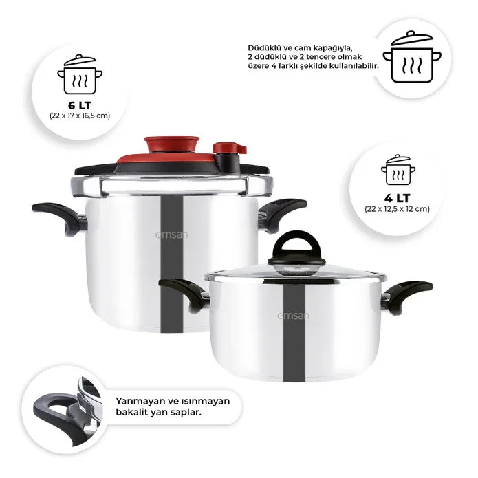 Emsan Vera Pressure Cooker Set – 4 + 6 Liters – Red - Emsan Jordan