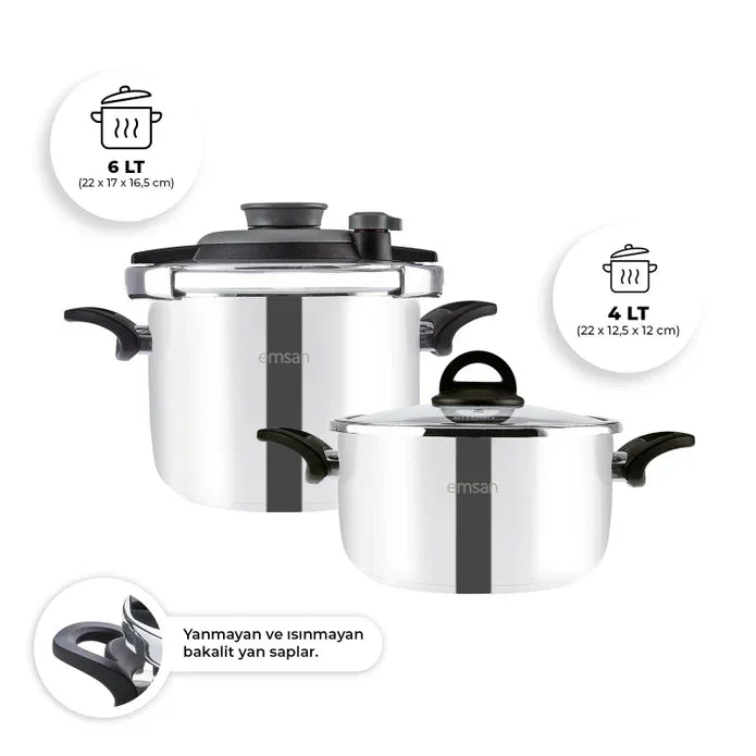 Emsan Vera Pressure Cooker Set – 4 + 6 Liters – Black - Emsan Jordan