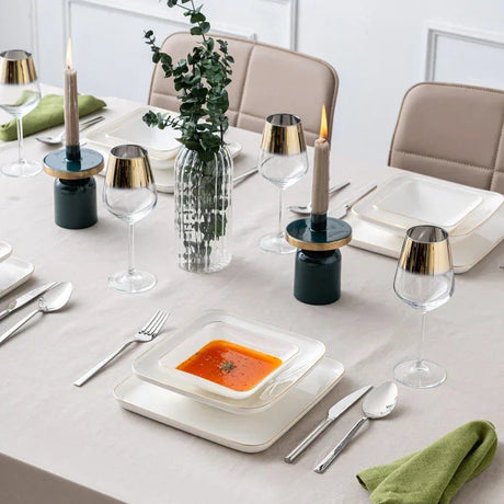 Istanbul Porselen Nadide 18 Piece 6 Person Square Dinner Set Gold - Emsan Jordan