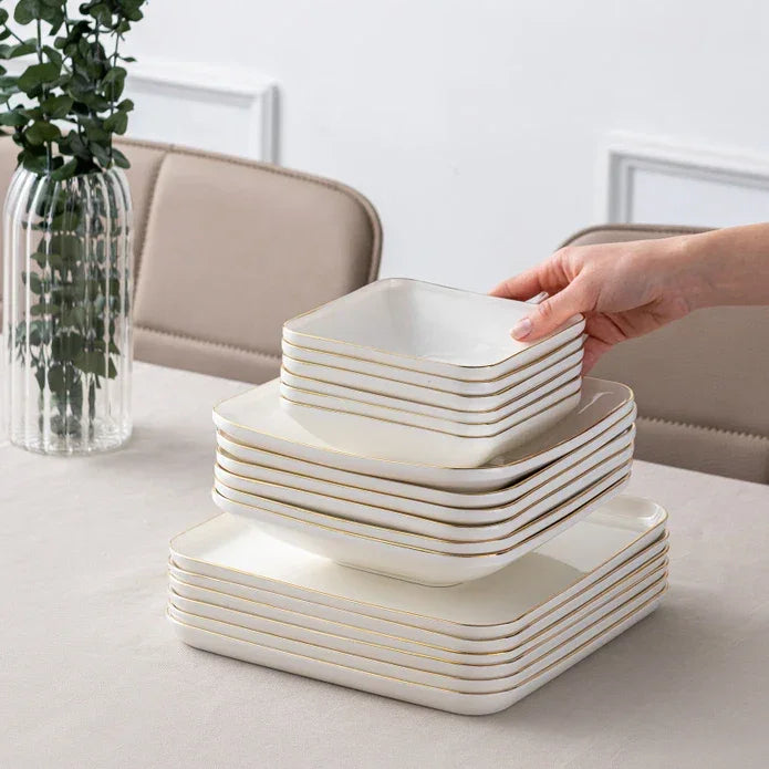 Istanbul Porselen Nadide 18 Piece 6 Person Square Dinner Set Gold - Emsan Jordan