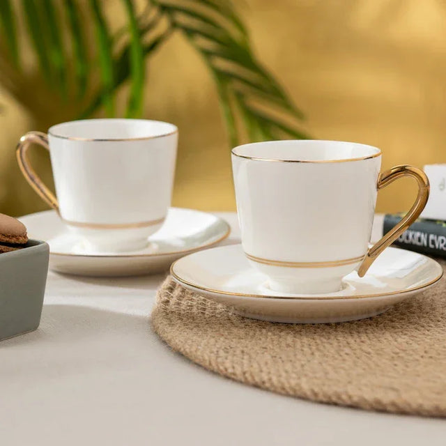 Istanbul Porcelain Semin 2-Person Double Coffee Cup Set Gold 140 ml - Emsan Jordan