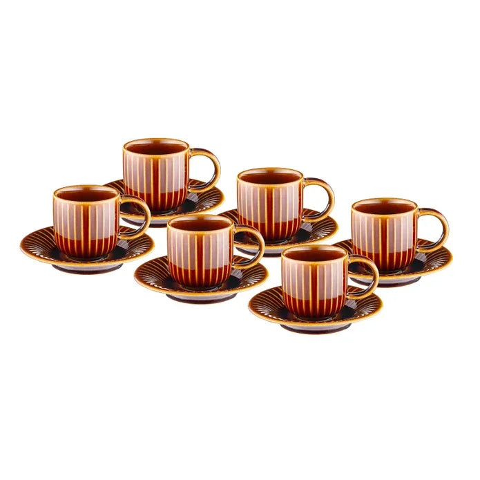 Istanbul Porcelain Lev 6-Person Coffee Cup Set Brown 90 ml - Emsan Jordan
