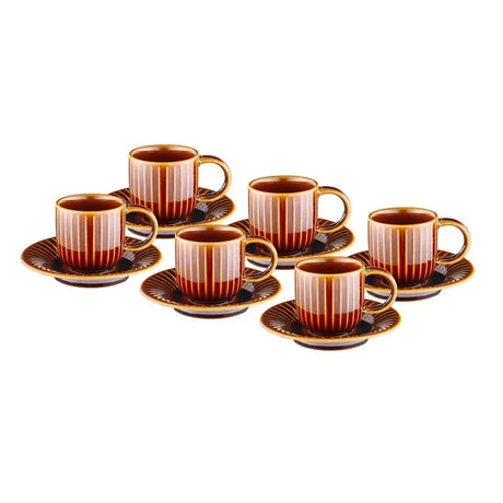 Istanbul Porcelain Lev 6-Person Coffee Cup Set Brown 90 ml - Emsan Jordan