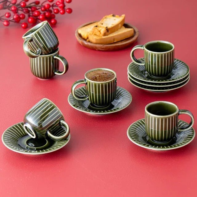 Istanbul Porcelain Lev 6-Person Coffee Cup Set Green 90 ml - Emsan Jordan