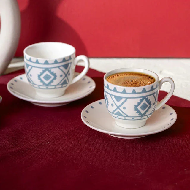 Emsan Ethnic Azur New Bone 2-Person Coffee Cup Set 90 ml Blue - Emsan Jordan