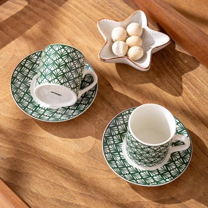 Emsan Overland New Bone 2-Person Coffee Cup Set 90 ml Green - Emsan Jordan