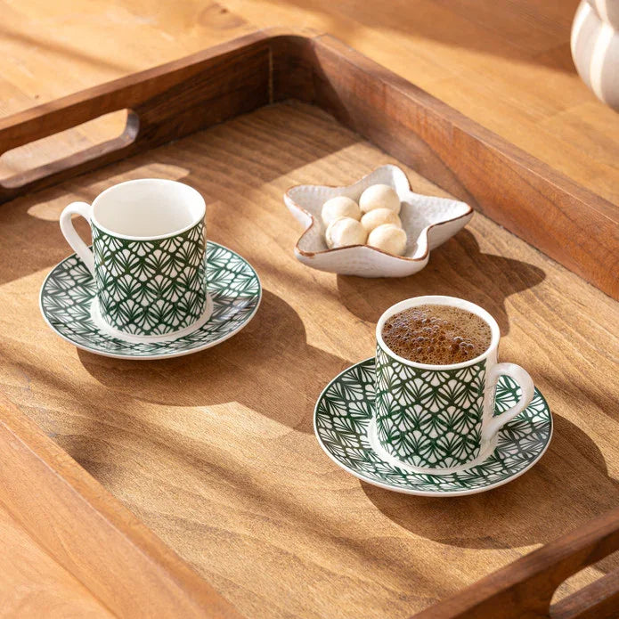 Emsan Overland New Bone 2-Person Coffee Cup Set 90 ml Green - Emsan Jordan