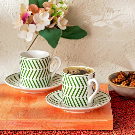 Emsan Albert New Bone 2-Person Coffee Cup Set 90 ml Green - Emsan Jordan