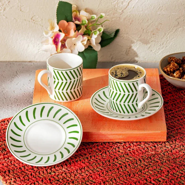 Emsan Albert New Bone 2-Person Coffee Cup Set 90 ml Green - Emsan Jordan