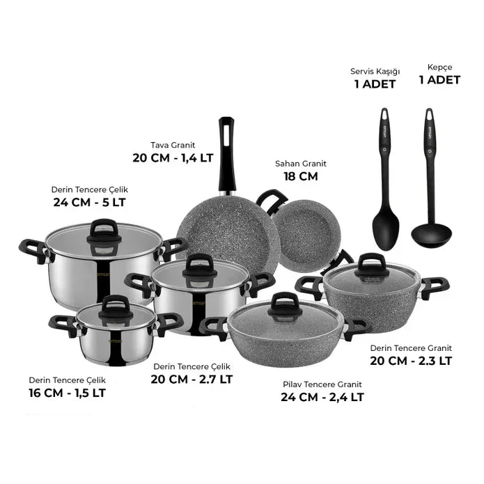 Emsan Experto 14-Piece Nonstick Granite & Stainless Steel Cookware Set - Emsan Jordan