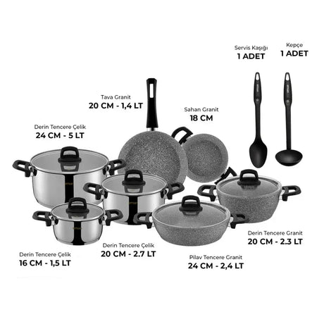 Emsan Experto 14-Piece Nonstick Granite & Stainless Steel Cookware Set - Emsan Jordan