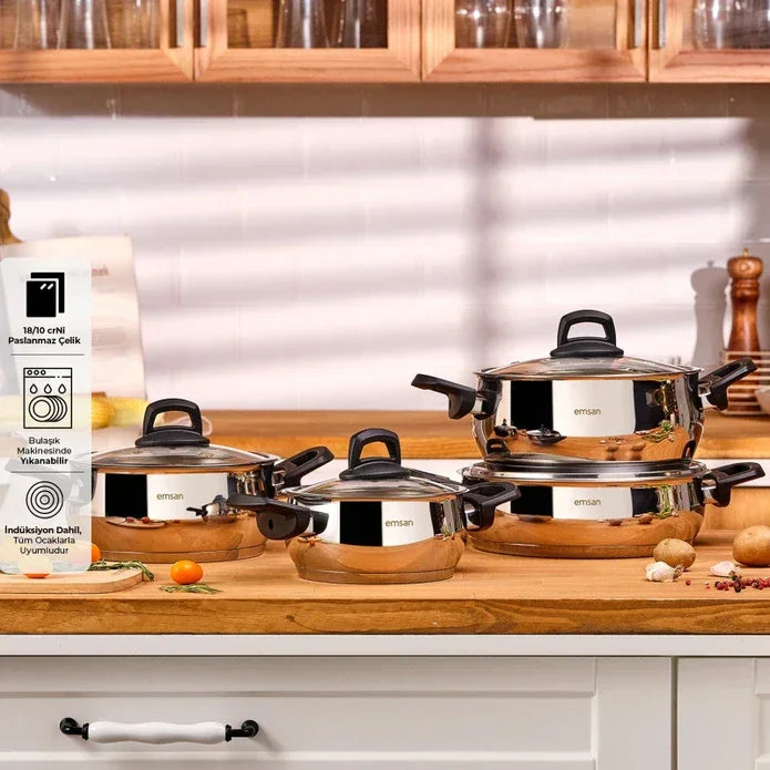 Emsan Aren 8-Piece Stainless Steel Cookware Set - Emsan Jordan