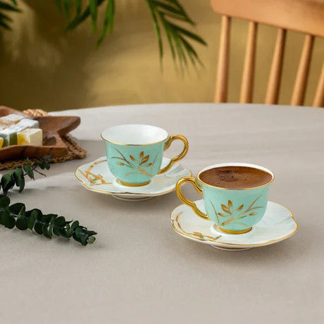 Istanbul Porcelain Berin 2-Person Coffee Cup Set Green 90 ml - Emsan Jordan