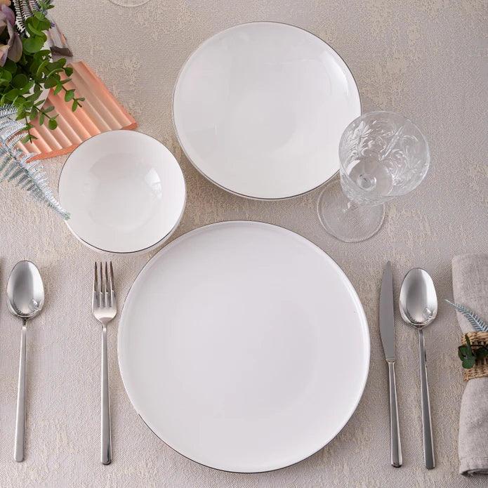 Emsan Fine Bone Freya 18-Piece Round Dinner Set Platinum for 6 People - Emsan Jordan